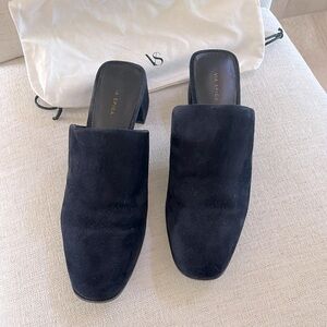 Via Spiga Leather Suede Mules. Midnight/Dark Navy. Leather Soles. 8M.